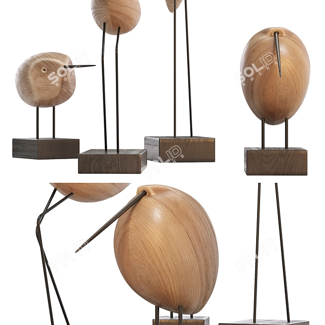 Modern Teak Bird Sculpture Set 3D model image 3