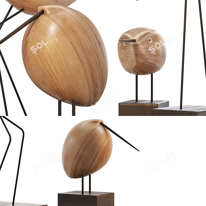 Modern Teak Bird Sculpture Set 3D model image 4