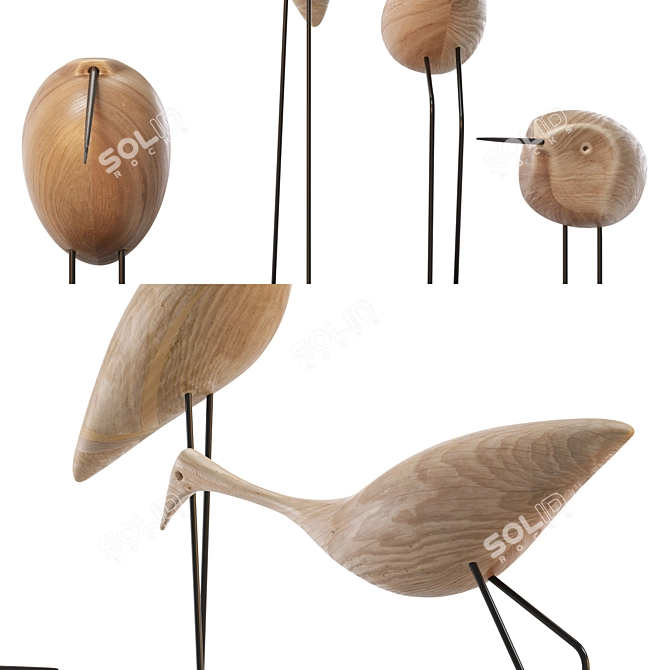 Modern Teak Bird Sculpture Set 3D model image 6