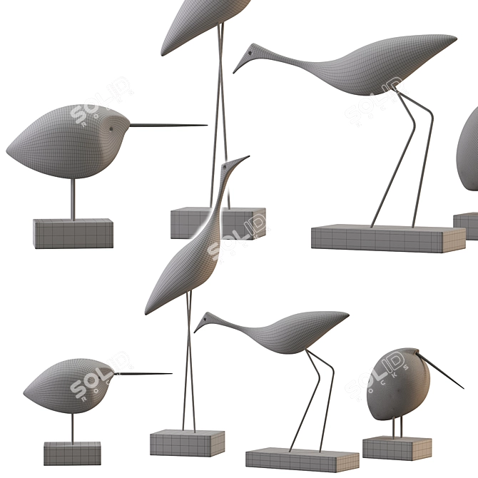 Modern Teak Bird Sculpture Set 3D model image 7