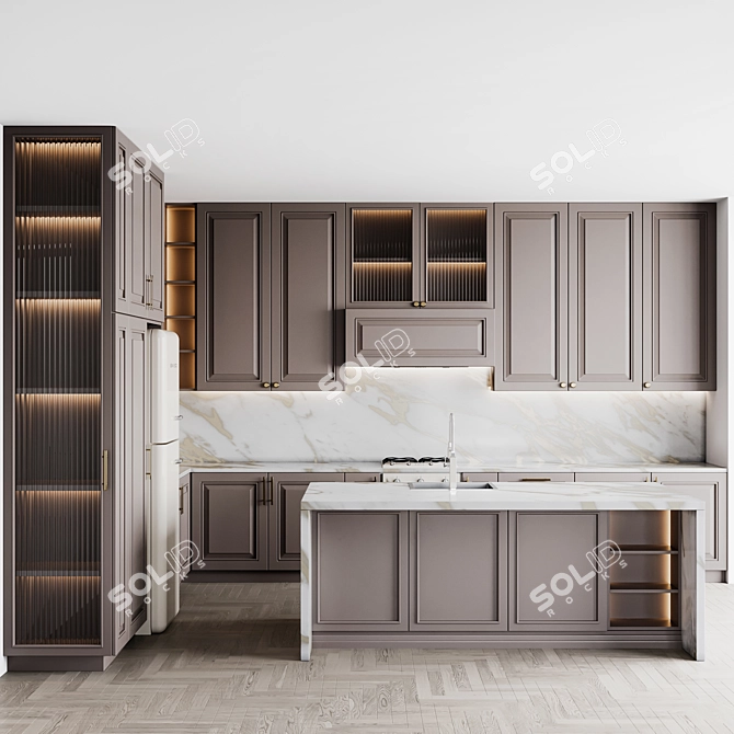 Customizable Neoclassic Kitchen Set 3D model image 1