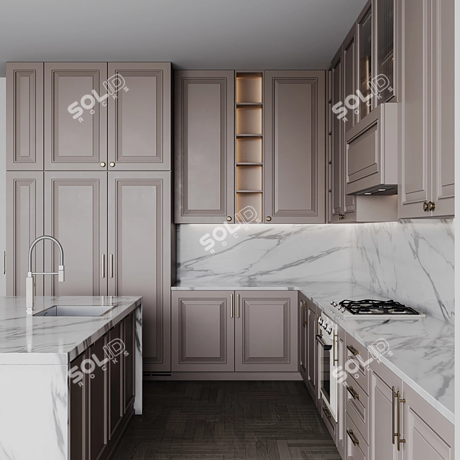 Customizable Neoclassic Kitchen Set 3D model image 11