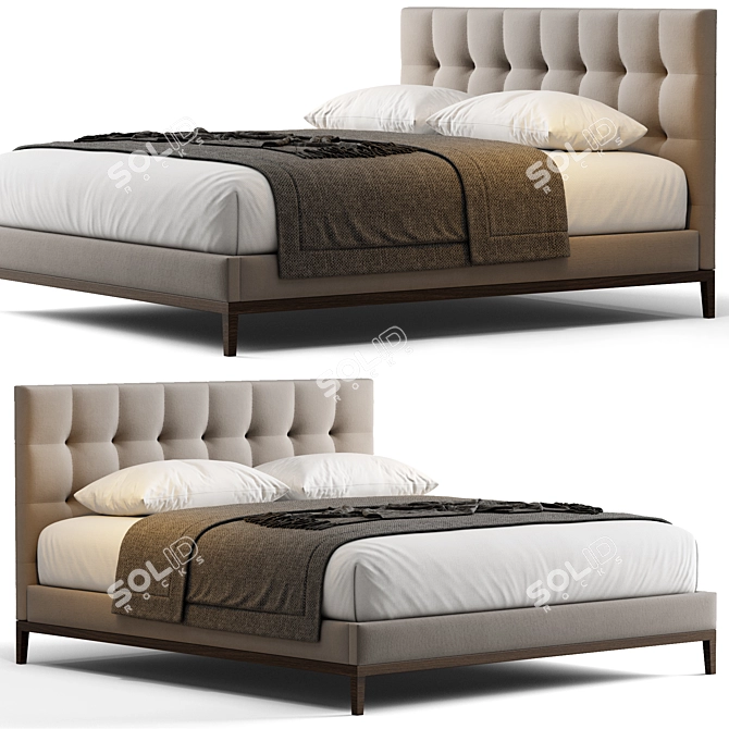 Oak Base Tufted Bed Variant 3D model image 1