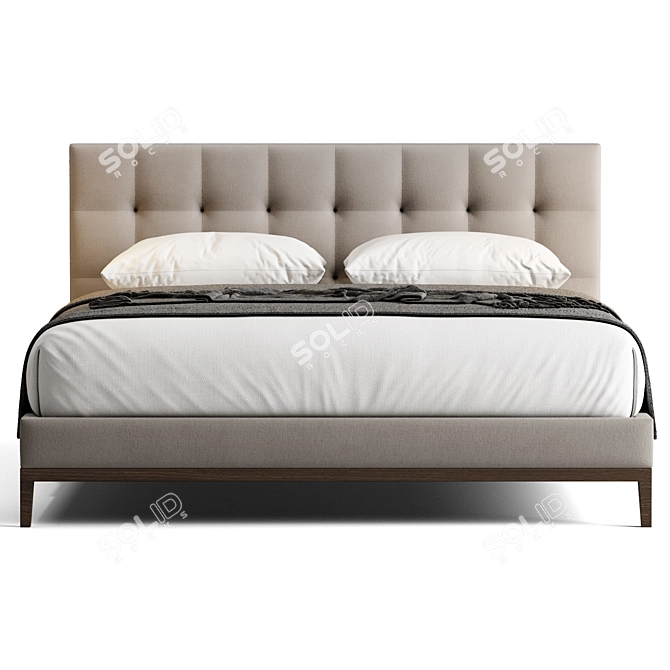 Oak Base Tufted Bed Variant 3D model image 2