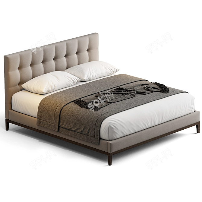 Oak Base Tufted Bed Variant 3D model image 3