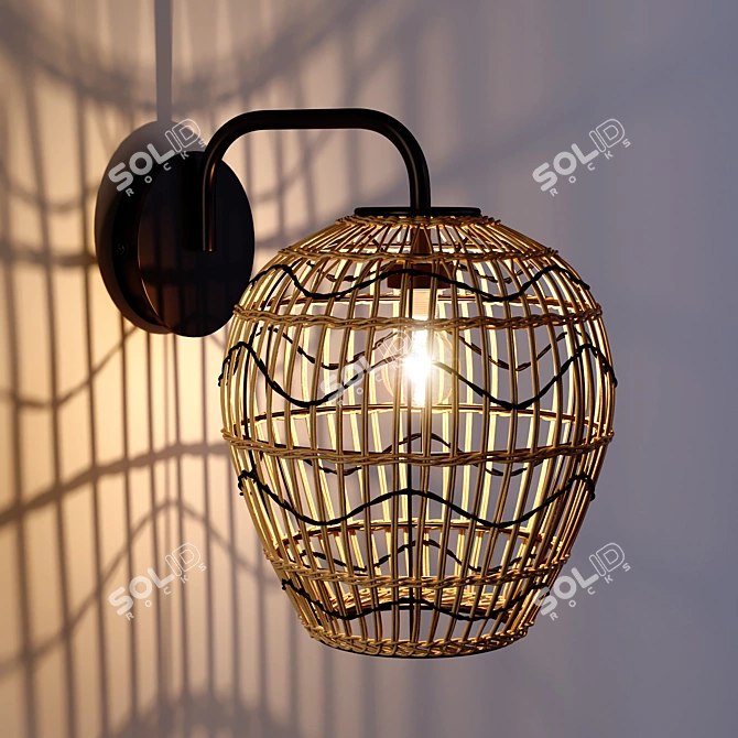 Rattan and Metal Martaban Lamp 3D model image 3