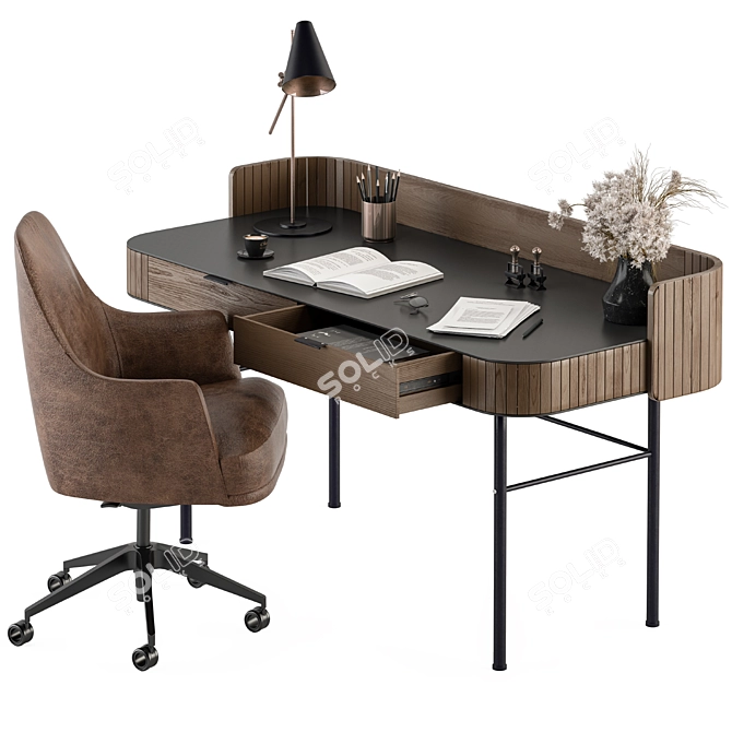 Modern Wood Black Office Table 3D model image 1