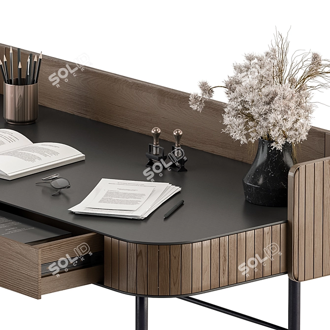 Modern Wood Black Office Table 3D model image 4