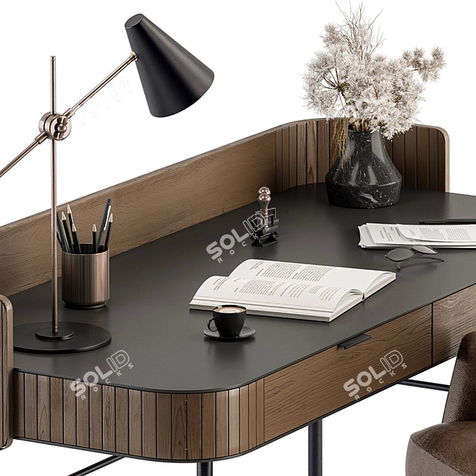 Modern Wood Black Office Table 3D model image 5