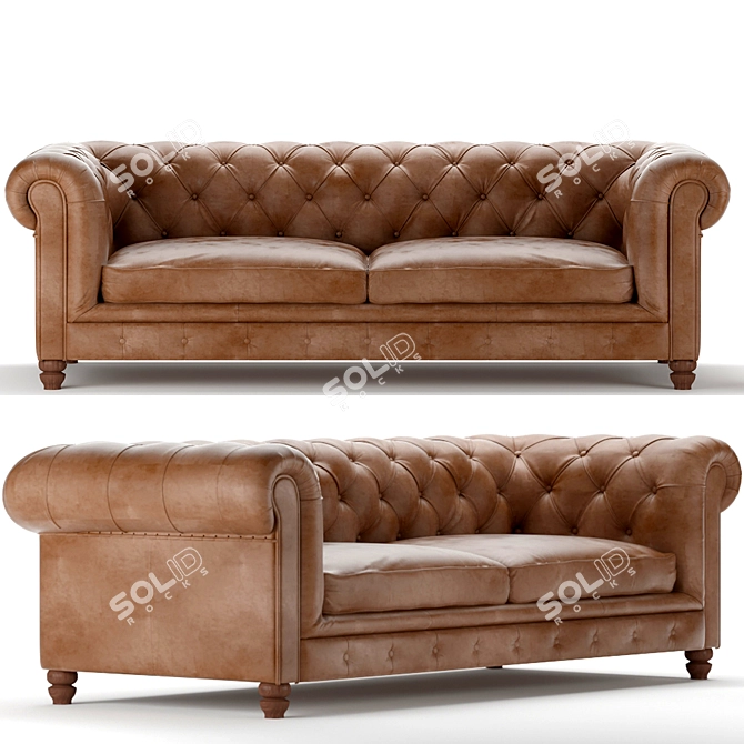 Luxurious 2-Seater Leather Sofa 3D model image 2