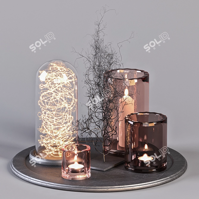 Branches & Candles Decor Set 3D model image 1
