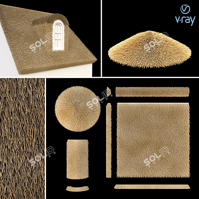 Thatched Roof Set Construction Kit 3D model image 6