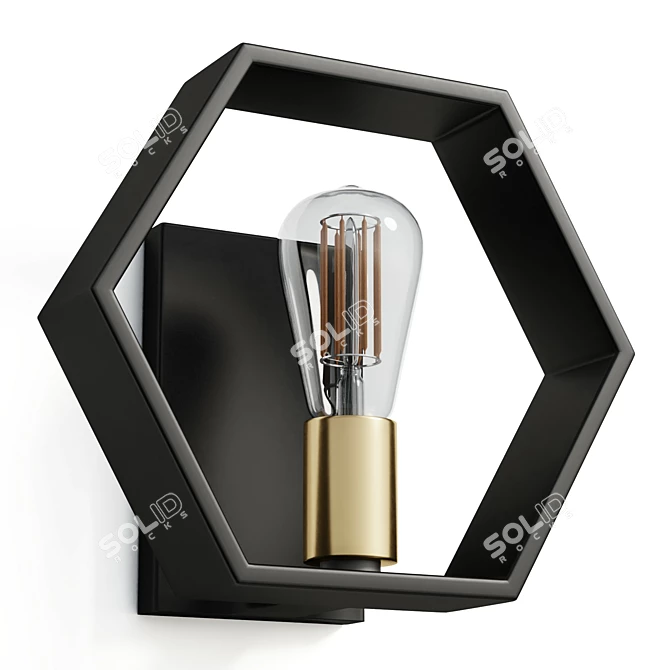 Title: Hexagon Gold Black Wall Sconce 3D model image 1