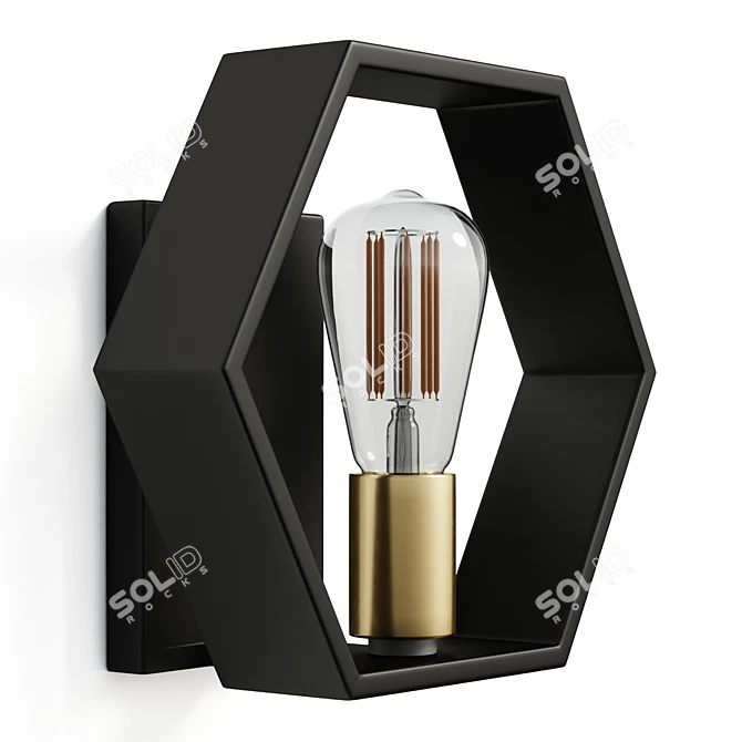 Title: Hexagon Gold Black Wall Sconce 3D model image 2