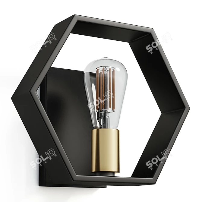 Title: Hexagon Gold Black Wall Sconce 3D model image 5