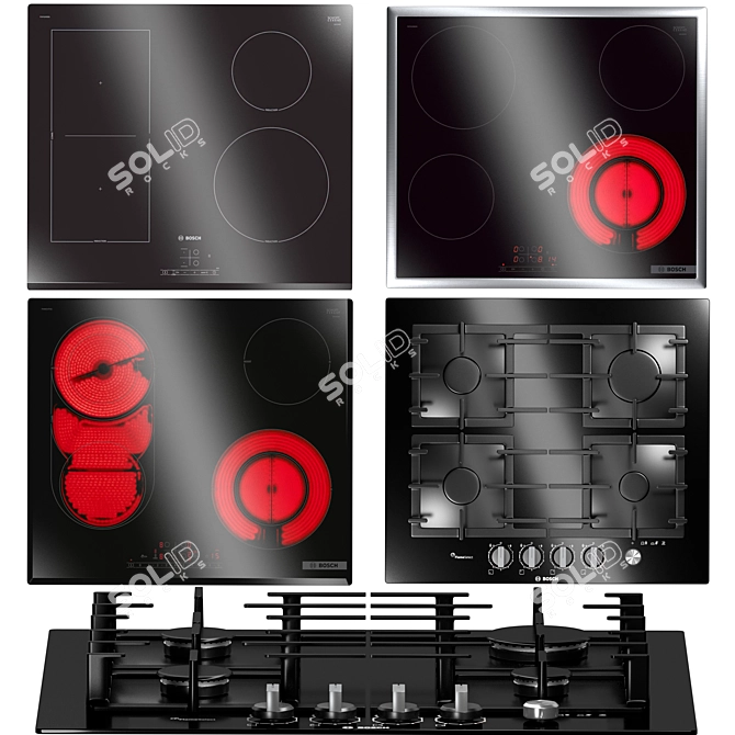 BOSCH Cooktop Set: 4 Induction & Gas Panels 3D model image 1