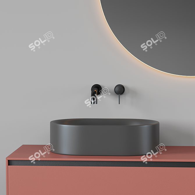 Bathroom Fixture Ensemble with Sink, Faucets & Mirror 3D model image 2