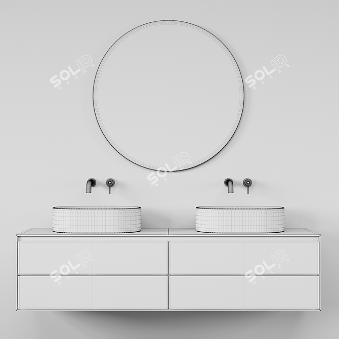 Bathroom Fixture Ensemble with Sink, Faucets & Mirror 3D model image 5