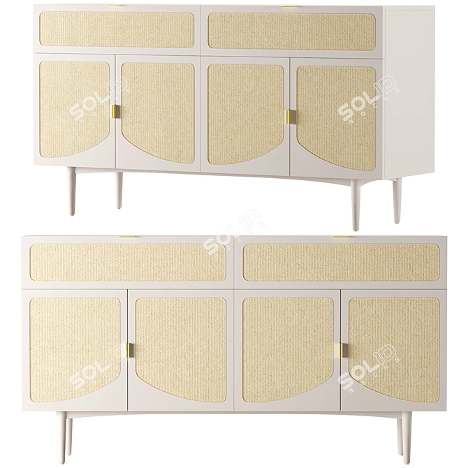 Rattan-Infused Vintage Wooden Sideboard 3D model image 1