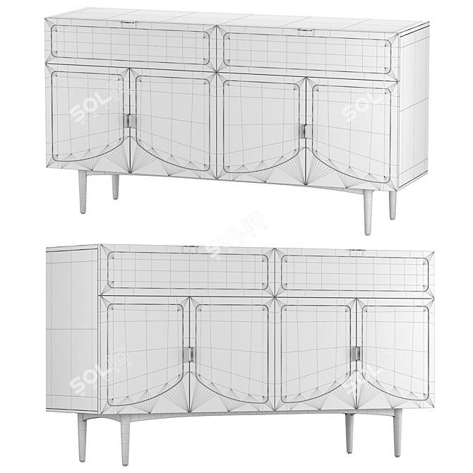 Rattan-Infused Vintage Wooden Sideboard 3D model image 3