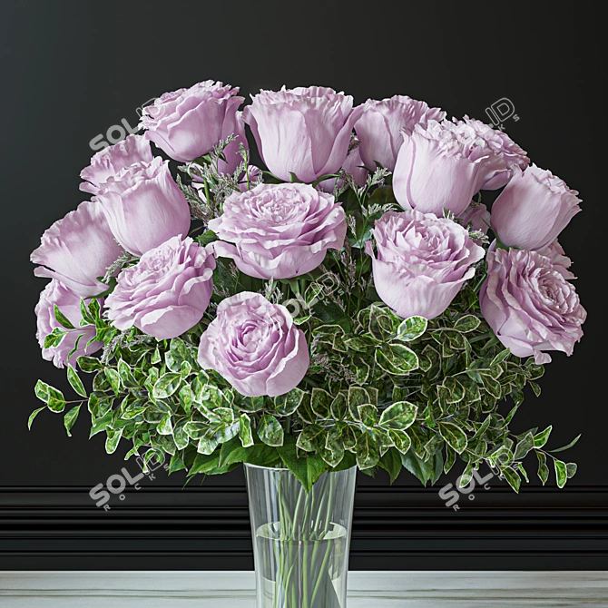 White Pink Rose Bouquet Set 3D model image 5