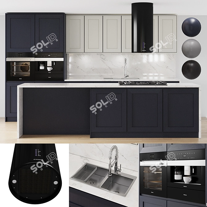 Modern Kitchen Island Set 3D model image 1