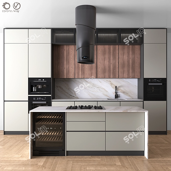 Luxury Kitchen Island Set 3D model image 1