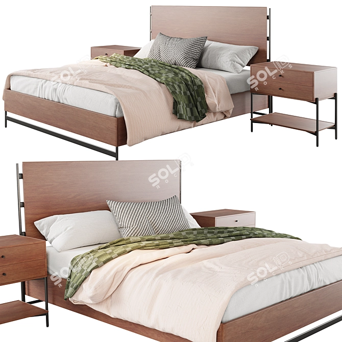 Warren Platform Bed & Nightstand 3D model image 1