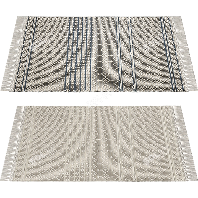 Denim Wool Tassel Farmhouse Rug 3D model image 2