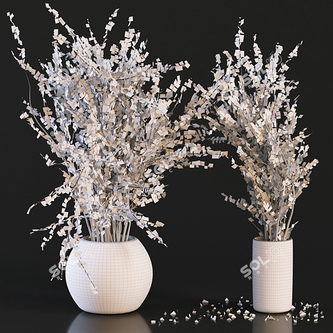 Branches in Concrete Vases Sculpture 3D model image 4