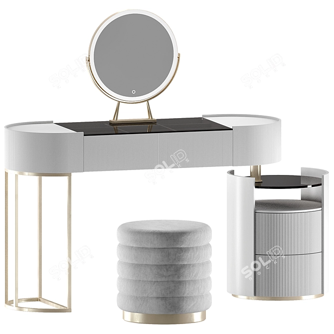 Modern Dressing Table Set with Mirror 3D model image 1