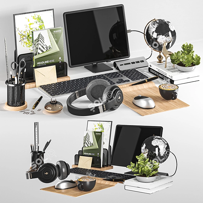 Sleek Workspace Accessory Set 3D model image 1