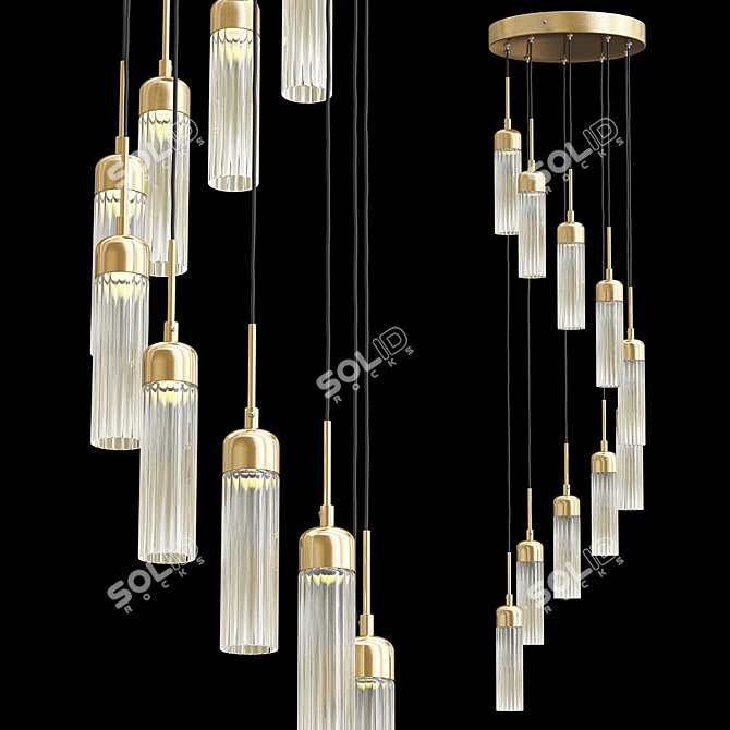 Contemporary Brass LED Chandelier 3D model image 1