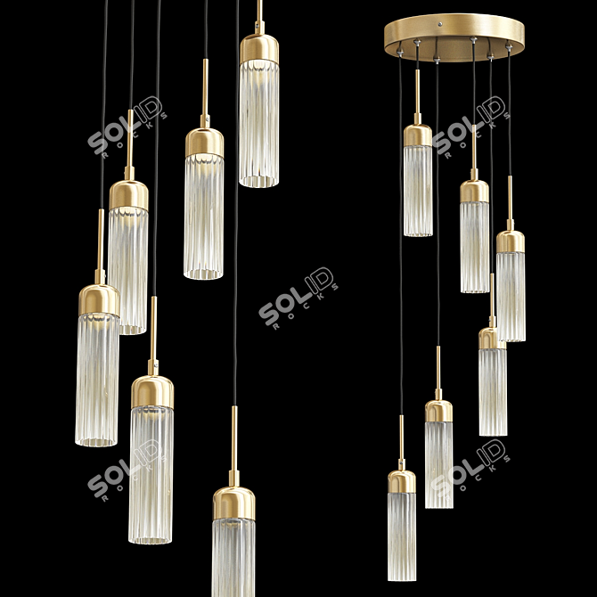 Modern Brushed Brass Chandelier Light 3D model image 1