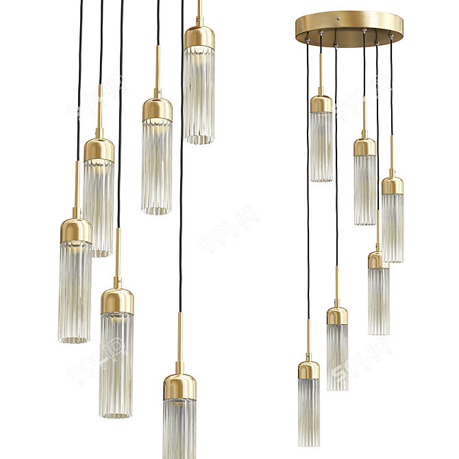 Modern Brushed Brass Chandelier Light 3D model image 2