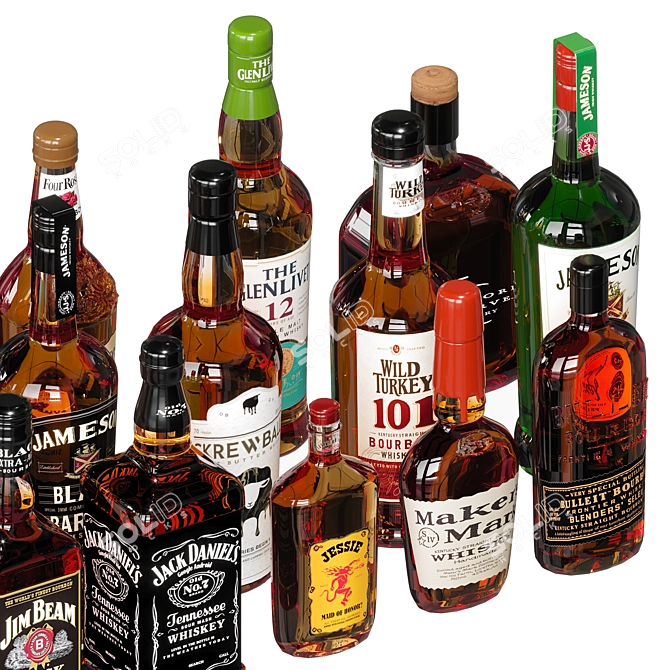 Premium Whiskey Bottle Variety Collection 3D model image 4