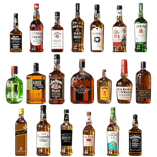 Premium Whiskey Bottle Variety Collection 3D model image 5