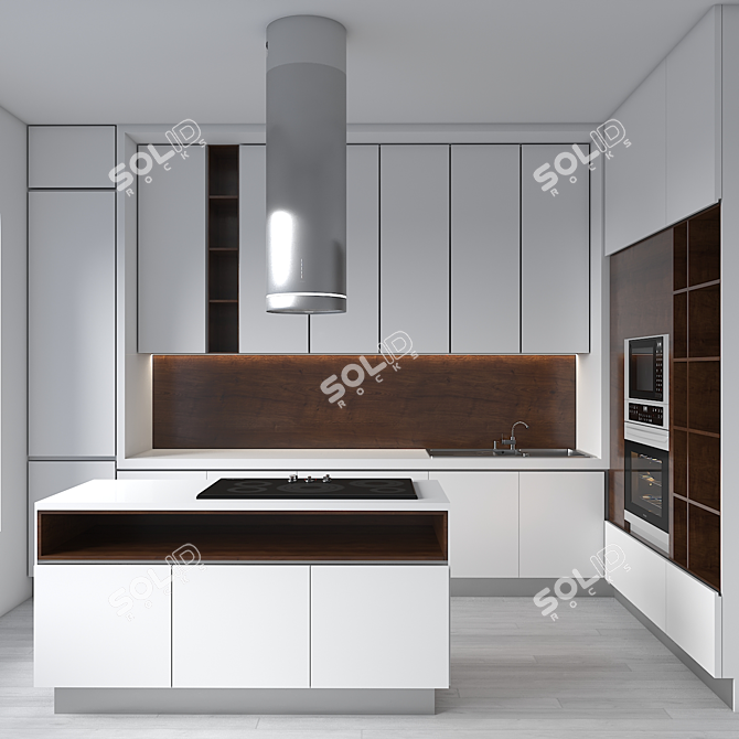 Modern White Kitchen Design No.02 3D model image 1