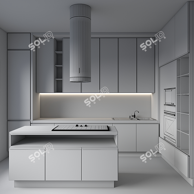 Modern White Kitchen Design No.02 3D model image 7