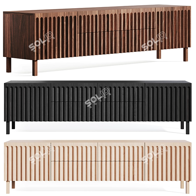 Modern Fluted TV Media Console 3D model image 1