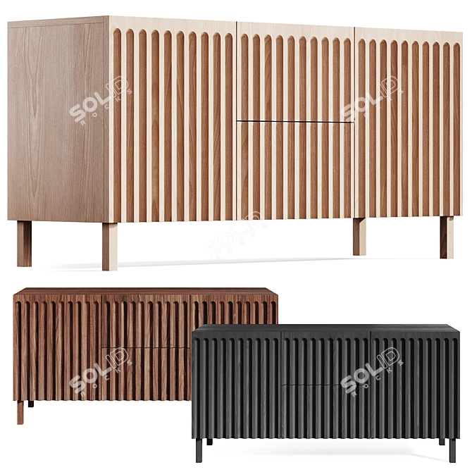 Modern FLUTED TV Stand Buffet 3D model image 1