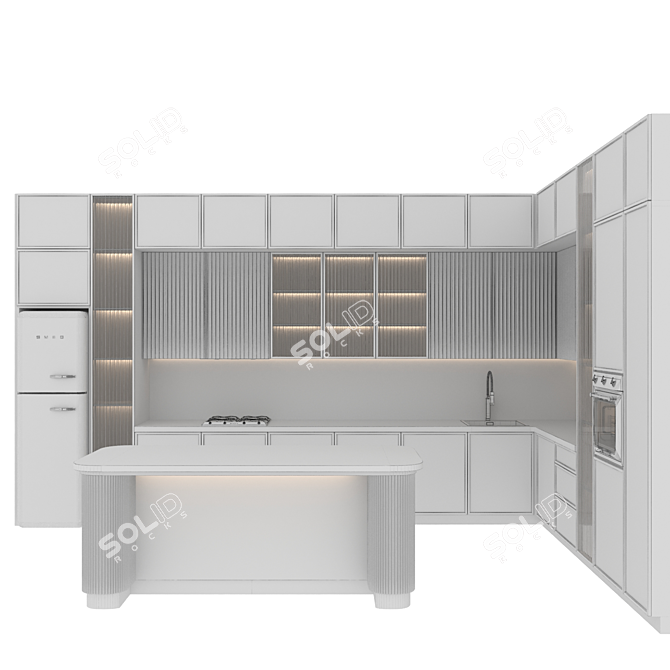 Modular Kitchen Set with Smeg Appliances 3D model image 6