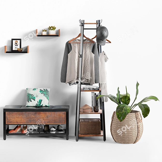 Modern Entryway Set with Coat Rack 3D model image 1