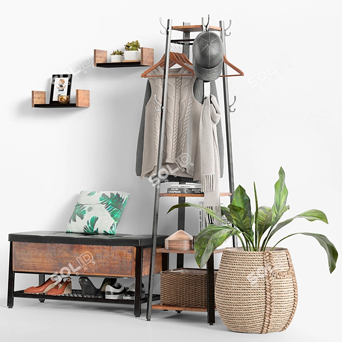 Modern Entryway Set with Coat Rack 3D model image 2