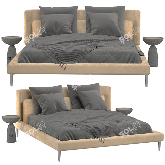 Urban Elegance Double Bed 3D model image 2