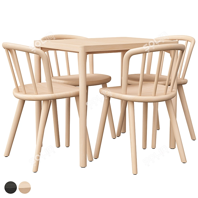 Modern Oak Dining Table Set 3D model image 1