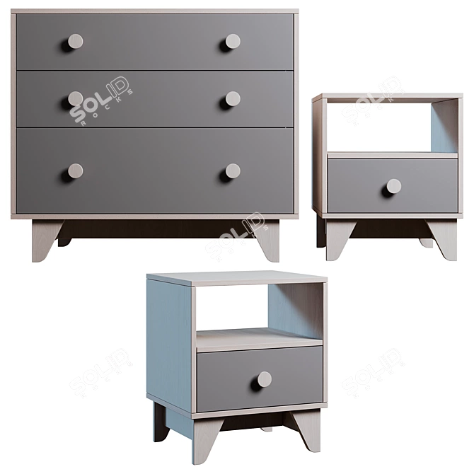 Ellipse Line Bedside Table and Dresser 3D model image 2