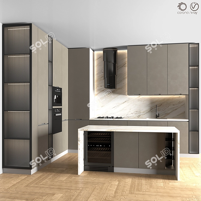 Modern Modular Kitchen Set with Appliances 3D model image 1