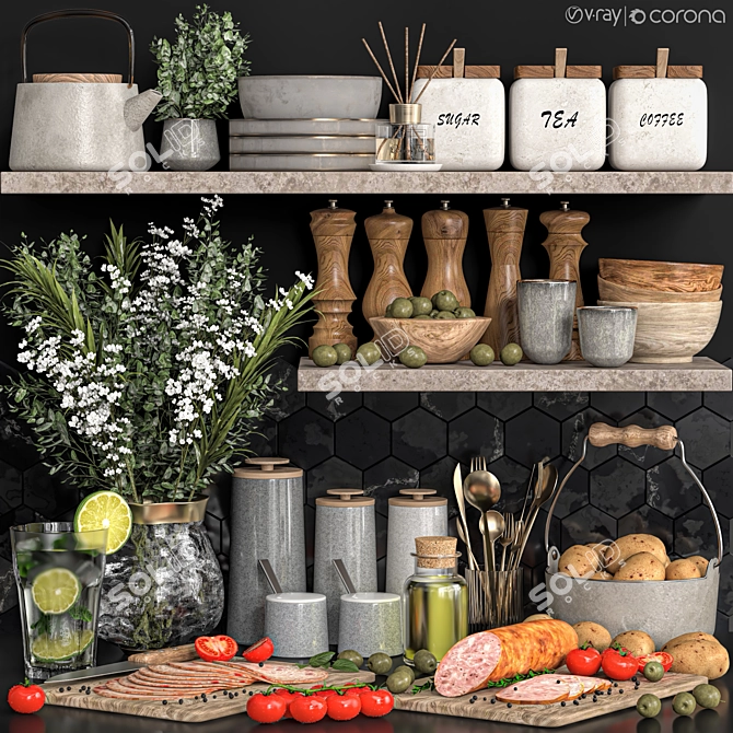 Modern Kitchen Accessories Set, 2015 3D model image 1