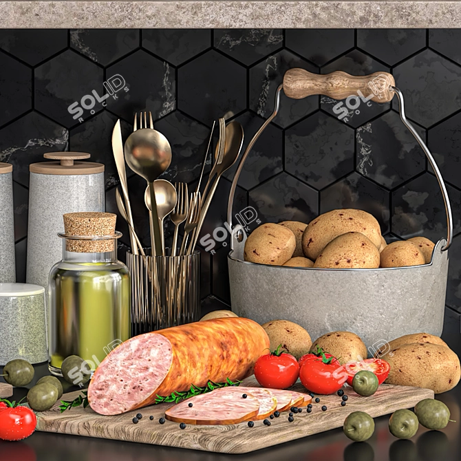 Modern Kitchen Accessories Set, 2015 3D model image 3